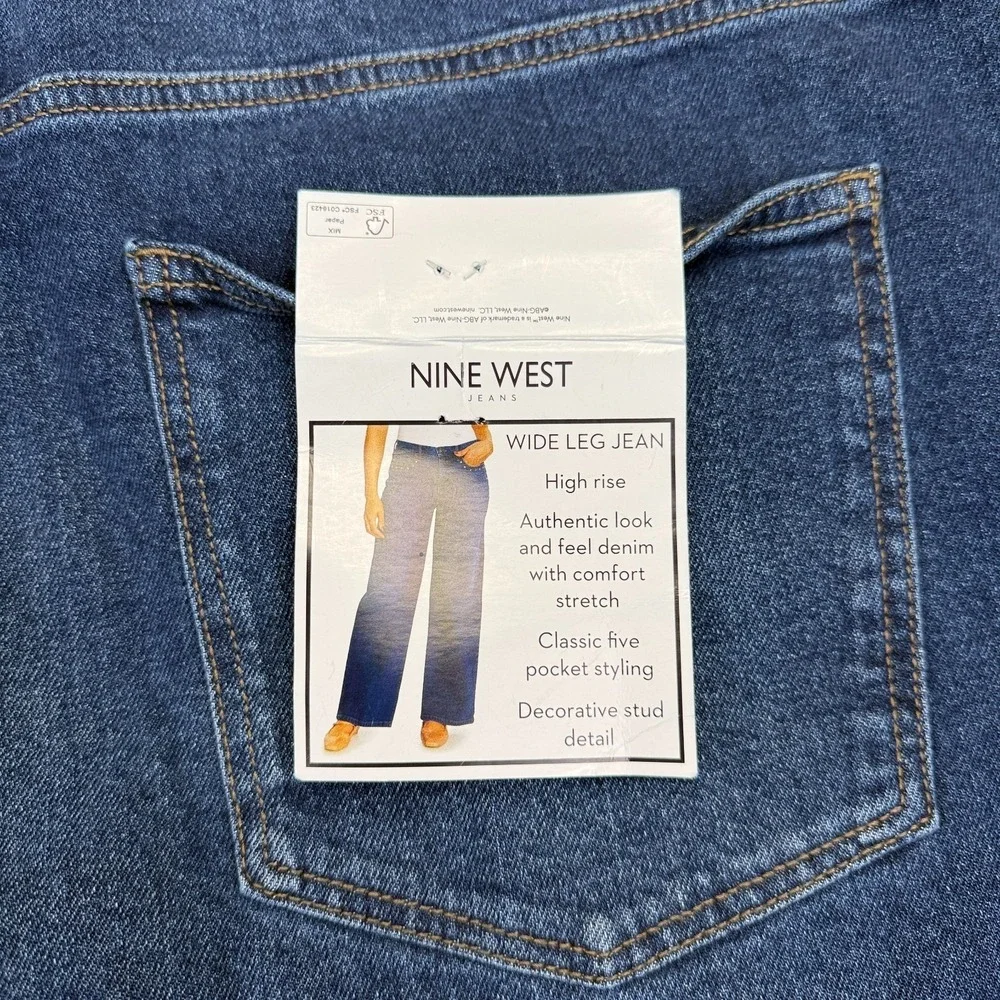 Nine West Womens Wide Leg‎ Jeans Size 16 High Rise Baggy Stretch Studded NWT - Picture 12 of 16